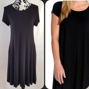 Black lularoe style cap sleeve knit midi dress